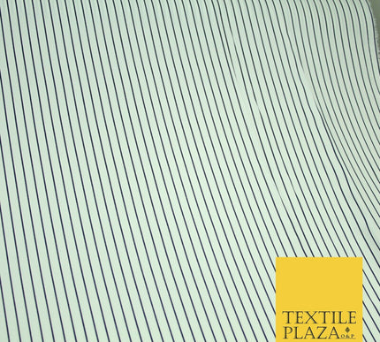 PINSTRIPE BRETON STRIPE Black White Printed Crepe Polyester Dress Fabric 2732