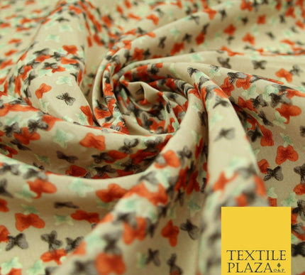 Small Cute Ditsy Floating Butterfly Design Printed Crepe Polyester Dress Fabric