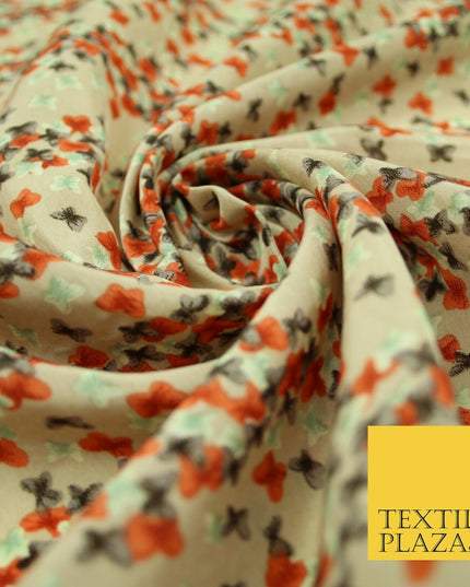 Small Cute Ditsy Floating Butterfly Design Printed Crepe Polyester Dress Fabric