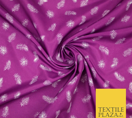 Small Floating White Peacock Feather Printed Crepe Polyester Dress Fabric 58"