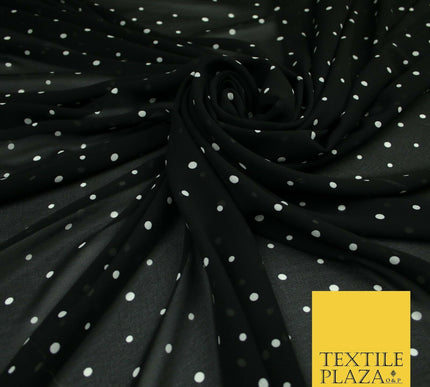 Premium Black Blue White Polka Dot Multi Spotted Printed Georgette Dress Fabric