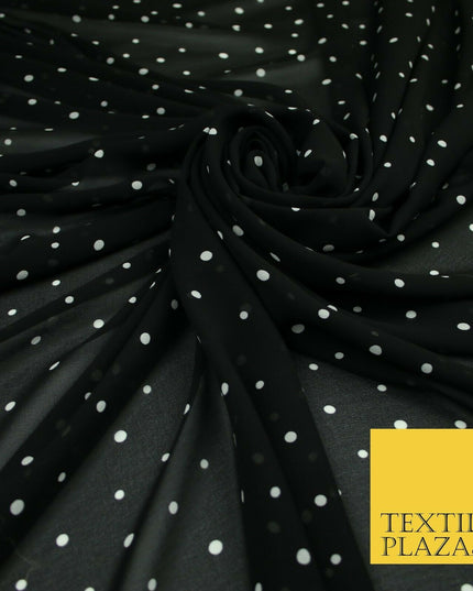 Premium Black Blue White Polka Dot Multi Spotted Printed Georgette Dress Fabric