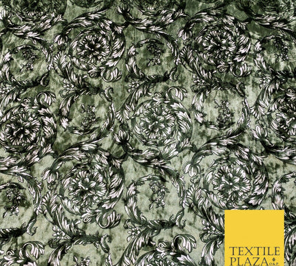 Various Floral Ornate Chain Stripe Swirl Printed Soft Stretch Velvet DressFabric