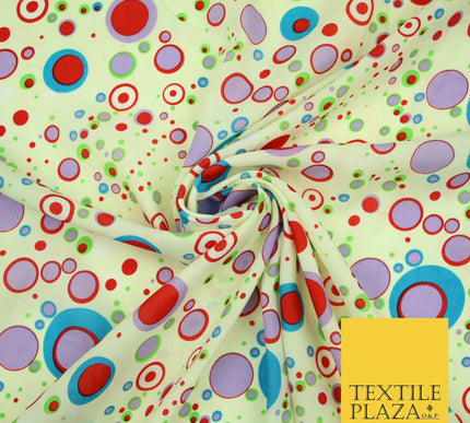 Cream Colourful Circles Dots Dotted Printed Crepe Polyester Dress Fabric 2734