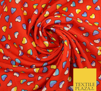 Small Cute Heart Love Valentine Rainbow Printed Crepe Polyester Dress Fabric 58"
