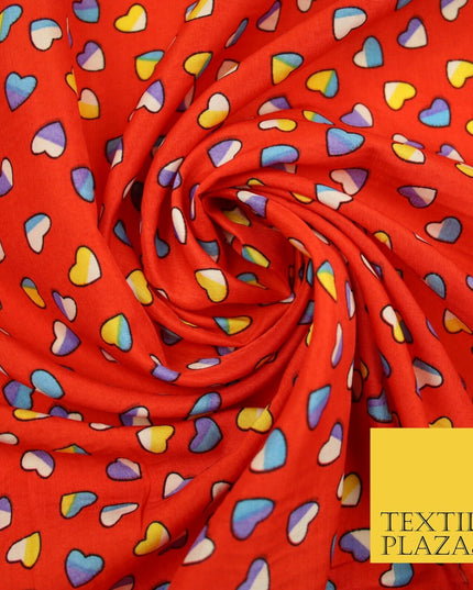 Small Cute Heart Love Valentine Rainbow Printed Crepe Polyester Dress Fabric 58"