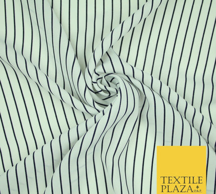 PINSTRIPE BRETON STRIPE Black White Printed Crepe Polyester Dress Fabric 2732