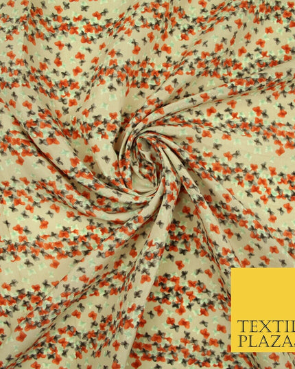 Small Cute Ditsy Floating Butterfly Design Printed Crepe Polyester Dress Fabric