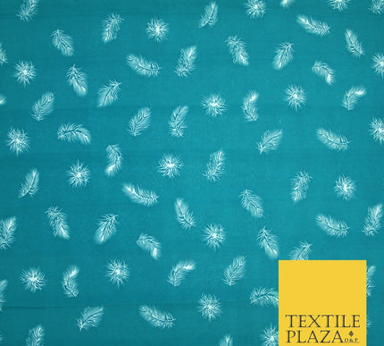Small Floating White Peacock Feather Printed Crepe Polyester Dress Fabric 58"