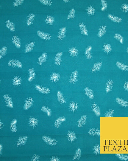 Small Floating White Peacock Feather Printed Crepe Polyester Dress Fabric 58"