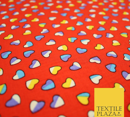 Small Cute Heart Love Valentine Rainbow Printed Crepe Polyester Dress Fabric 58"