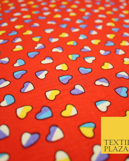 Small Cute Heart Love Valentine Rainbow Printed Crepe Polyester Dress Fabric 58"