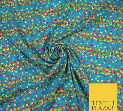 Small Cute Ditsy Floating Butterfly Design Printed Crepe Polyester Dress Fabric