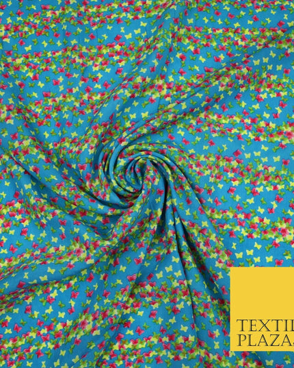 Small Cute Ditsy Floating Butterfly Design Printed Crepe Polyester Dress Fabric