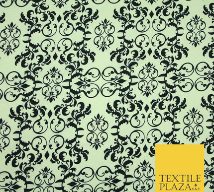 Black White Large Damask Intricate Printed Crepe Polyester Abstract Dress Fabric