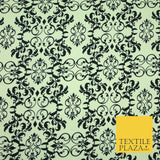 Black White Large Damask Intricate Printed Crepe Polyester Abstract Dress Fabric