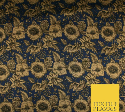 Luxury Red / Navy Antique Floral Woodland Printed Charmeuse Satin Dress Fabric