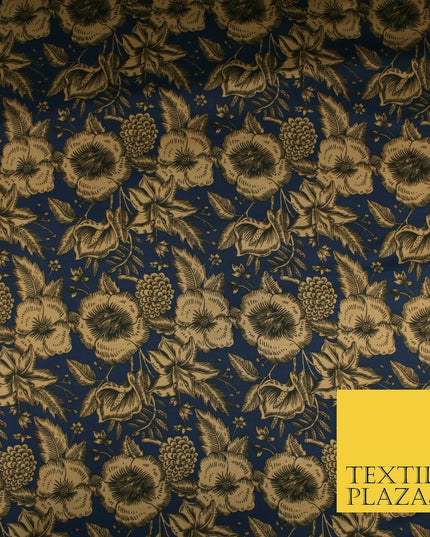 Luxury Red / Navy Antique Floral Woodland Printed Charmeuse Satin Dress Fabric