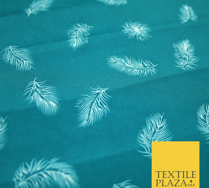 Small Floating White Peacock Feather Printed Crepe Polyester Dress Fabric 58"