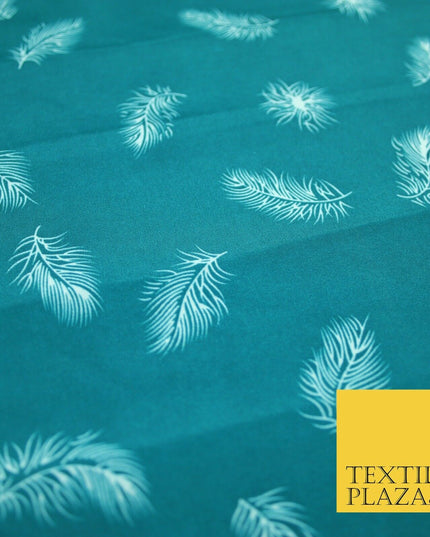 Small Floating White Peacock Feather Printed Crepe Polyester Dress Fabric 58"