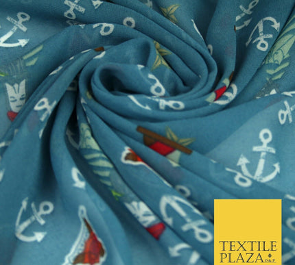 High Quality Anchors Chains Paint Explosions Printed Georgette Dress Fabric