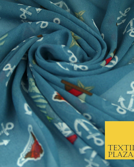 High Quality Anchors Chains Paint Explosions Printed Georgette Dress Fabric