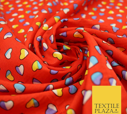 Small Cute Heart Love Valentine Rainbow Printed Crepe Polyester Dress Fabric 58"