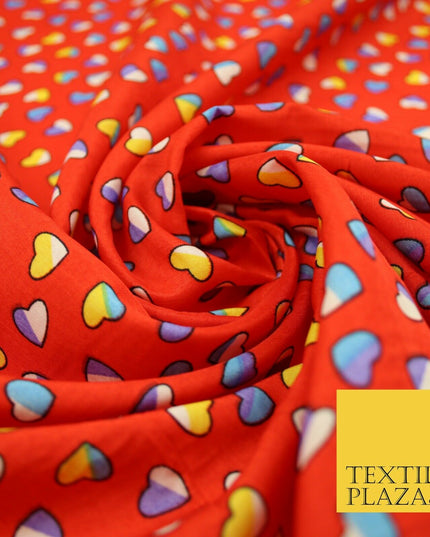 Small Cute Heart Love Valentine Rainbow Printed Crepe Polyester Dress Fabric 58"