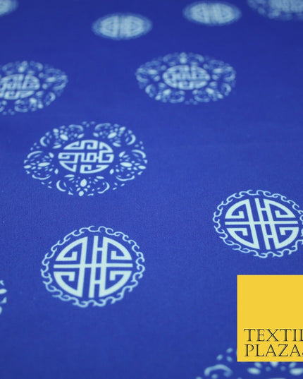 Traditional Kimono Oriental Chinese Emblem Printed Crepe Polyester Dress Fabric