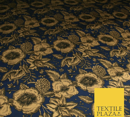 Luxury Red / Navy Antique Floral Woodland Printed Charmeuse Satin Dress Fabric