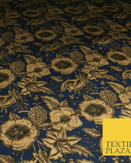 Luxury Red / Navy Antique Floral Woodland Printed Charmeuse Satin Dress Fabric