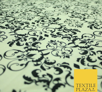Black White Large Damask Intricate Printed Crepe Polyester Abstract Dress Fabric