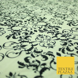 Black White Large Damask Intricate Printed Crepe Polyester Abstract Dress Fabric