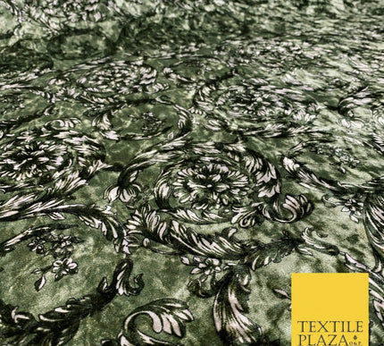 Various Floral Ornate Chain Stripe Swirl Printed Soft Stretch Velvet DressFabric