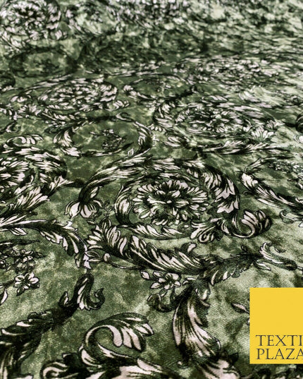 Various Floral Ornate Chain Stripe Swirl Printed Soft Stretch Velvet DressFabric