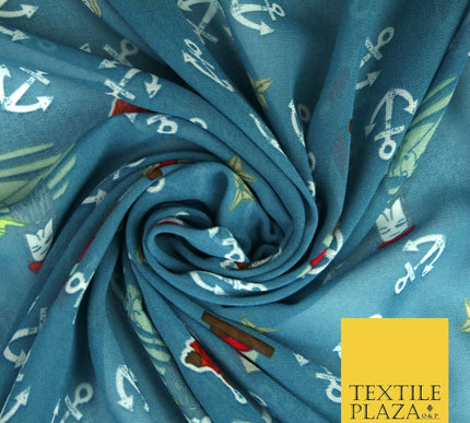 High Quality Anchors Chains Paint Explosions Printed Georgette Dress Fabric