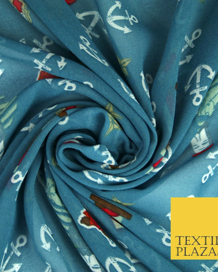 High Quality Anchors Chains Paint Explosions Printed Georgette Dress Fabric
