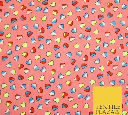 Small Cute Heart Love Valentine Rainbow Printed Crepe Polyester Dress Fabric 58"