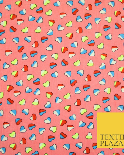 Small Cute Heart Love Valentine Rainbow Printed Crepe Polyester Dress Fabric 58"