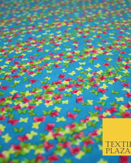 Small Cute Ditsy Floating Butterfly Design Printed Crepe Polyester Dress Fabric