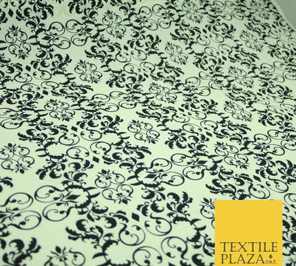 Black White Large Damask Intricate Printed Crepe Polyester Abstract Dress Fabric