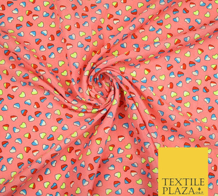 Small Cute Heart Love Valentine Rainbow Printed Crepe Polyester Dress Fabric 58"