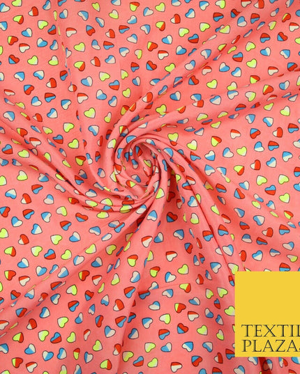 Small Cute Heart Love Valentine Rainbow Printed Crepe Polyester Dress Fabric 58"