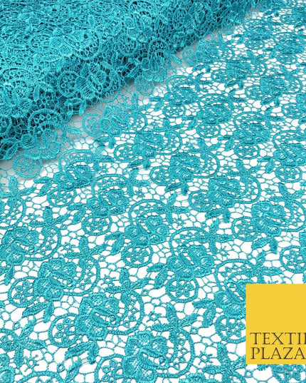 TURQUOISE BLUE Premium Guipure Intricate Lace Dress Fabric Wedding Bridal 856