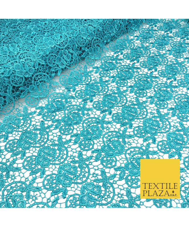 TURQUOISE BLUE Premium Guipure Intricate Lace Dress Fabric Wedding Bridal 856