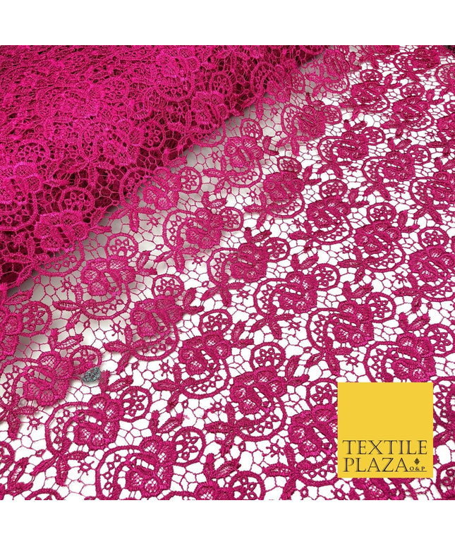 CERISE PINK Premium Guipure Intricate Lace Dress Fabric Wedding Bridal 4Cols 857