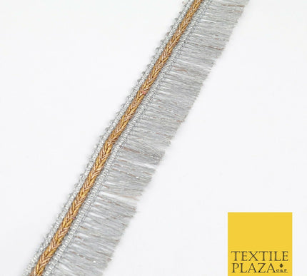 SILVER Metallic Plait Fringe Tassel Trimming Gota Border Indian Ethnic X217