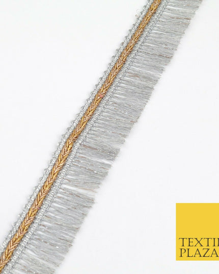 SILVER Metallic Plait Fringe Tassel Trimming Gota Border Indian Ethnic X217