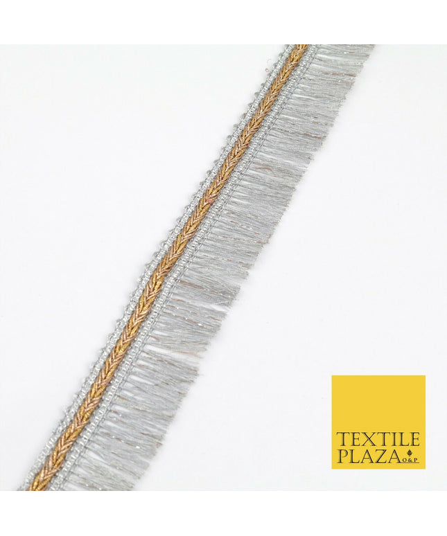 SILVER Metallic Plait Fringe Tassel Trimming Gota Border Indian Ethnic X217