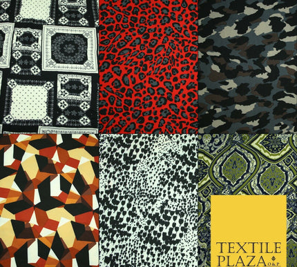 Premium Abstract Animal Mosaic Retro Printed Bubble Crepe Dress Fabric 58" 147cm